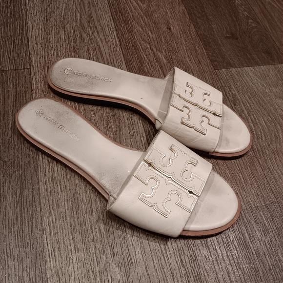Tory Burch Women's Cream Slide Sandals Leather Sz 9 - Picture 2 of 5
